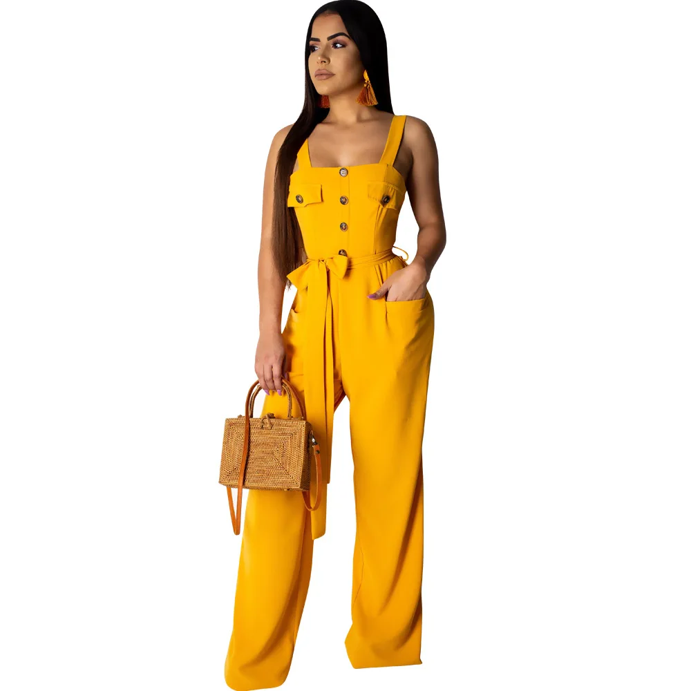2019 Women's Summer Spaghetti Strap High Waist With Belts Casual Romper Classic Sleeveless Straight Beach junpsuit Suit L5311 2019 Women's Summer Spaghetti Strap High Waist With Belts Casual Romper Classic Sleeveless Straight Beach junpsuit Suit L5311