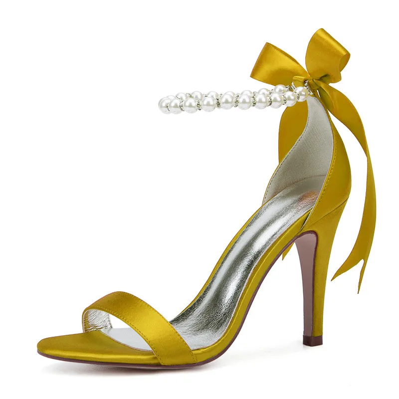 OnnPnnQ/атласные свадебные босоножки на высоком каблуке; женская обувь с открытым носком и жемчугом; обувь для выпускного; обувь для торжественных случаев; женские модельные босоножки