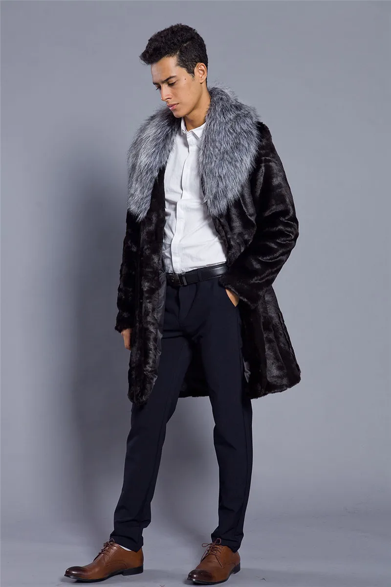 2018 Новое мужское пальто из искусственного меха кролика толстый лисий мех меховой воротник Мужское пальто Зимняя мужская теплая куртка