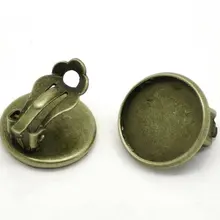 Бронзовые тональные кулоны в оправе серьга в виде клипсы 17x16 мм(подходят 14 мм), серьги основа, серьги пост