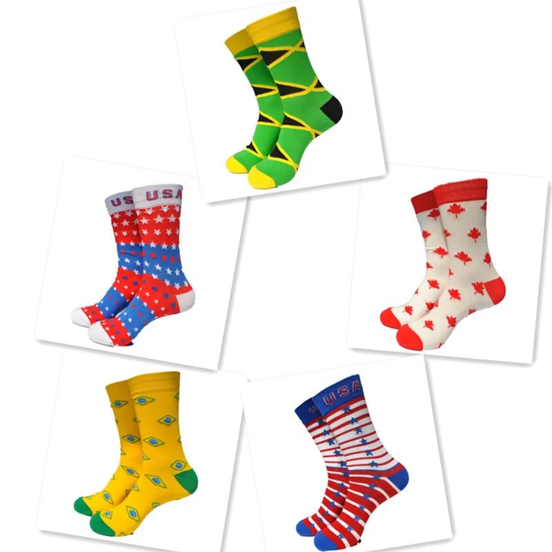 

1 Pair USA CANADA Brazil National Flag Cotton Casual Socks Men's Socks MS-022