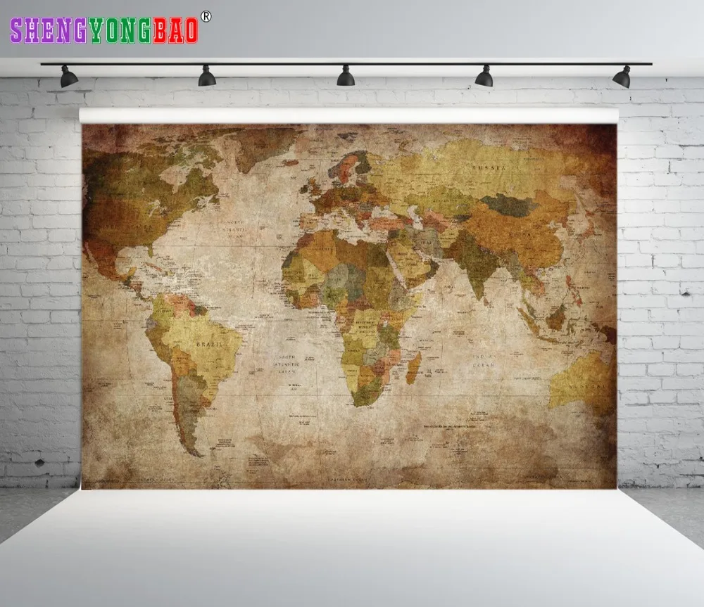 

SHENGYONGBAO Art Cloth Digital Printed Backdrops for Photography World map wall theme Photo Studio Background SJD-2007
