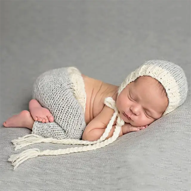 Newborn photography props costume handmade crochet knit infant beanie hat and pants cute for baby set Newborn photography props costume handmade crochet knit infant beanie hat and pants cute for baby set