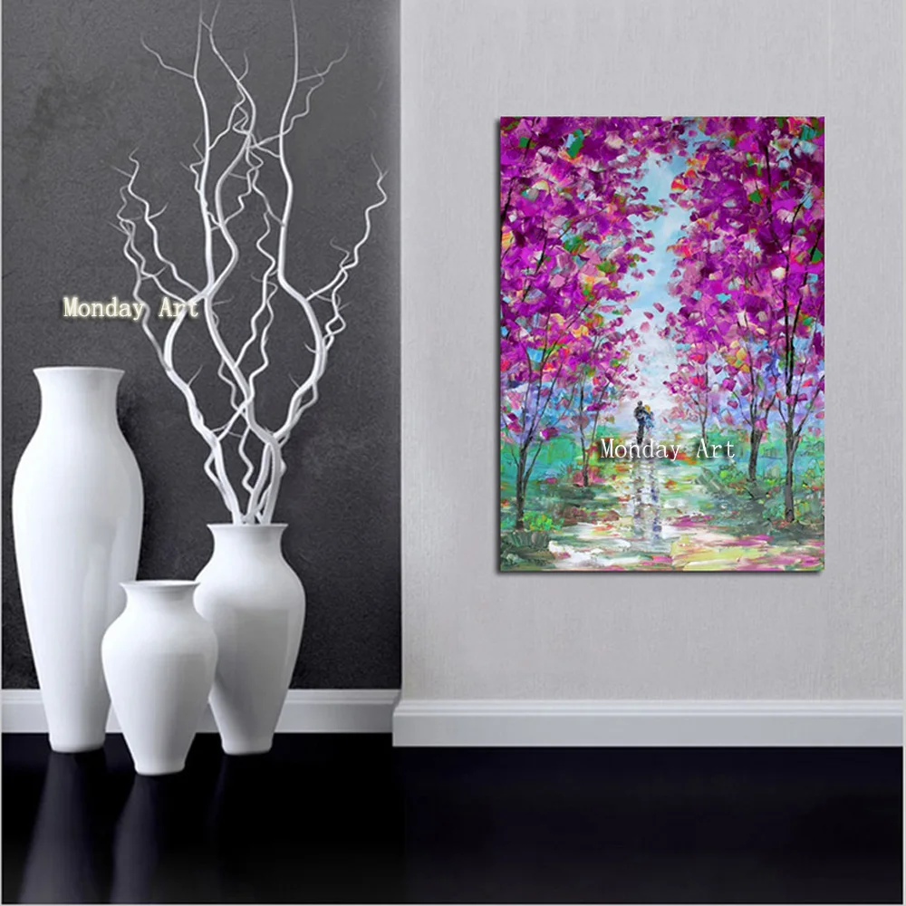 100-Hand-painted-landscape-oil-painting-on-canvas-modern-abstract-lover-walking-in-purple-flowers-oil (2)
