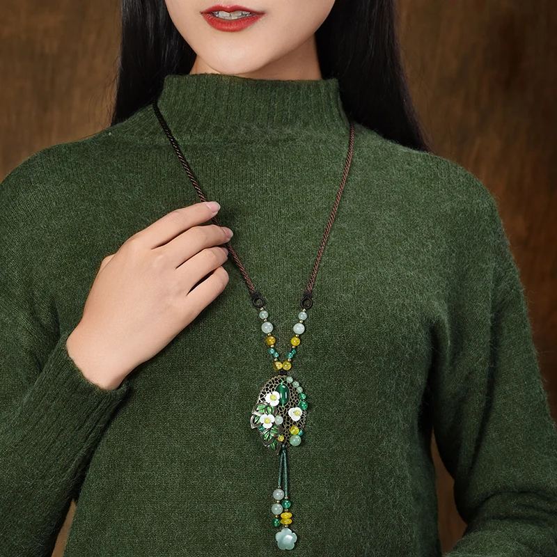 Желто-зеленые цветы модные натуральные камни винтажное ювелирное ожерелье, новое этническое ожерелье с цветами авантюрина