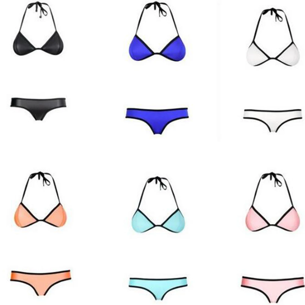 

Cheap Women's Sexy neoprene Patchwork Solid Beachwear bath Bikinis Sets Biquini Swimsuits Suits Tankini Swimwear
