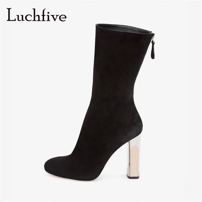 Cheville Black Hauts Botas Noir Mode Feminina Suede Talons Bout Sexy Bottes purple Glissière Courtes Dos Chunky Femmes Rond Nouveau Au Violet wTxHqOT