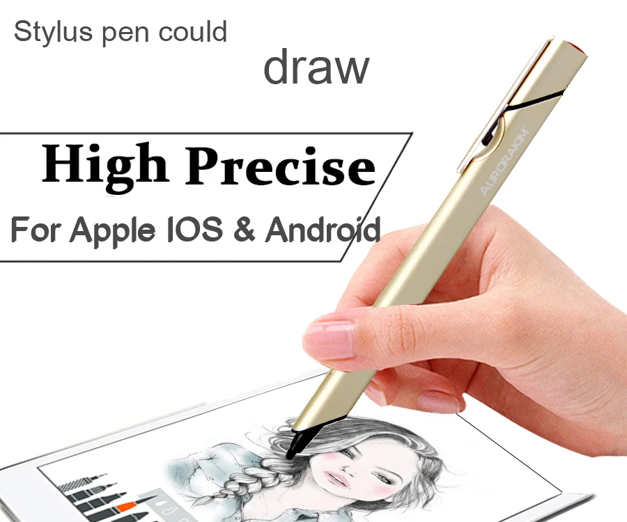 Aurorakim popular shape high precise stylus pen for tablet and smartphone for IOS Android 1 4mm