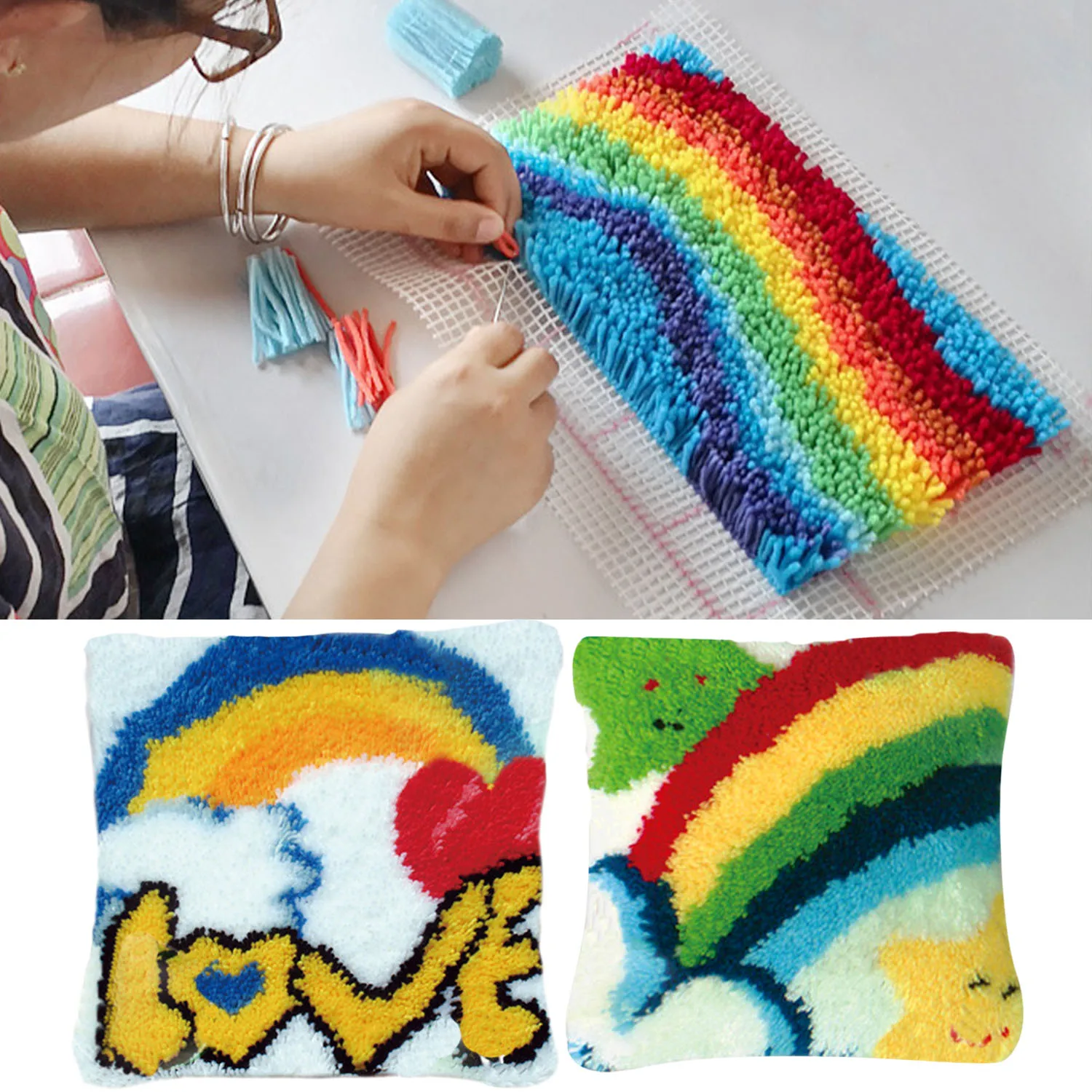 

43x43cm DIY Pillowcase Throw Pillow Cushion Cover Case Latch Hook Kit for Kids Adults Friends Family Lover Mother Colleague