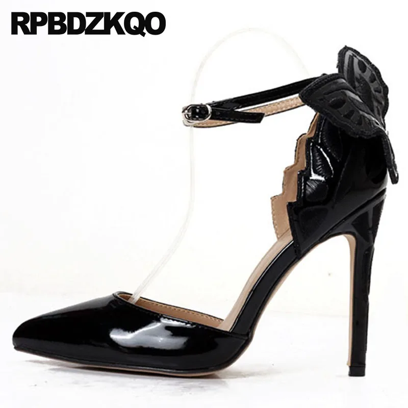 Fetish Sandals Pumps Luxury Shoes Women Designer Black Stiletto Runway Embroidery High Heels Wing Closed Toe Ankle Strap Pointed | Обувь