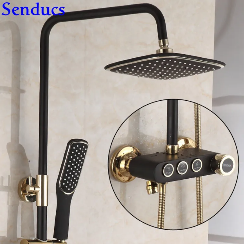 Senducs Black Thermostatic Shower Set 38 Temperature Bathroom