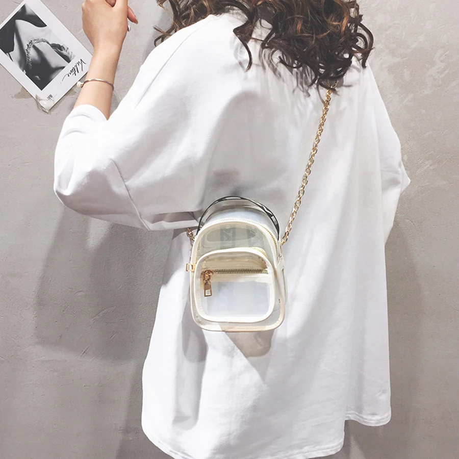 

Summer Transparent PVC Letter Handbags Women's Clear Jelly Shoulder Bags Ladies Mini Small Chians Phone Messenger Beach Bags New
