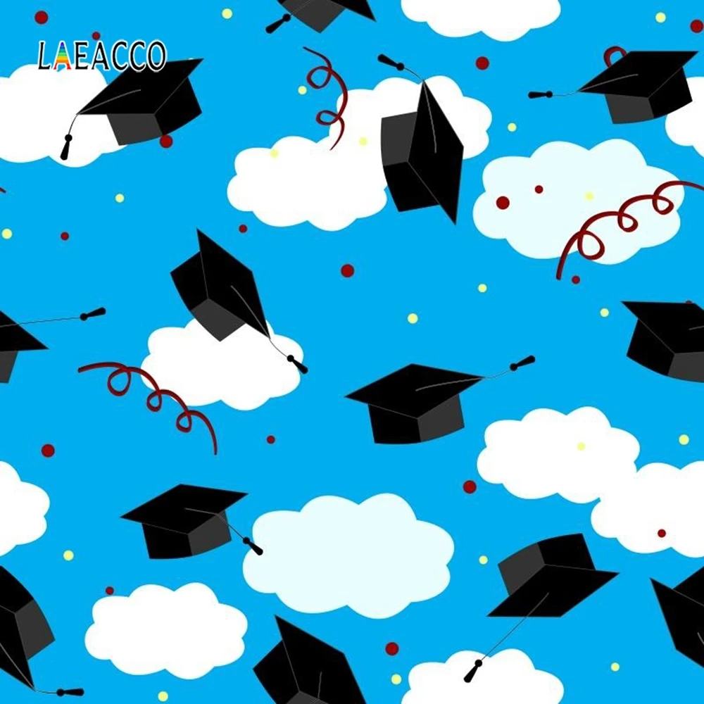 

Laeacco Cartoon Bachelor Cap Backdrop Graduation Party Photography Background Customized Photographic Backdrops For Photo Studio