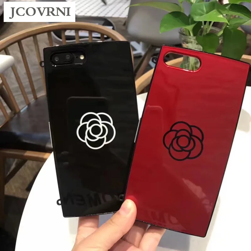 

JCOVRNI Fashion camellia pattern for iphone7 7plus girl bright leather hard shell for iphoneXR XS 8 8plus phone back cover case