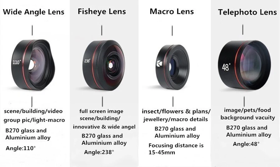 Kase 4 in 1 DSLR Camera Style Phone Lens II Kit  Wide Angle/Macro/Fisheye/Telephoto Lens for Smartphone iPhone 8 Samsung Huawei