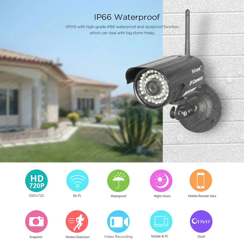 Sricam SP013 HD 720P IP Camera Infrared Wireless Security CCTV Camera H.264 WIFI Night Vision Motion Detection IR LED Len Onvif camera : image Sricam SP013 HD 720P IP Camera Infrared Wireless Security CCTV Camera H.264 WIFI Night Vision Motion Detection IR LED Len Onvif camera