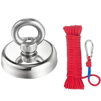 

Round Neodymium Eyebolt Fishing Magnet With Rope X 66Ft,Super Power N52 Pulling Force 290Lb(132Kg) Diameter X 60Mm Thick X 15M