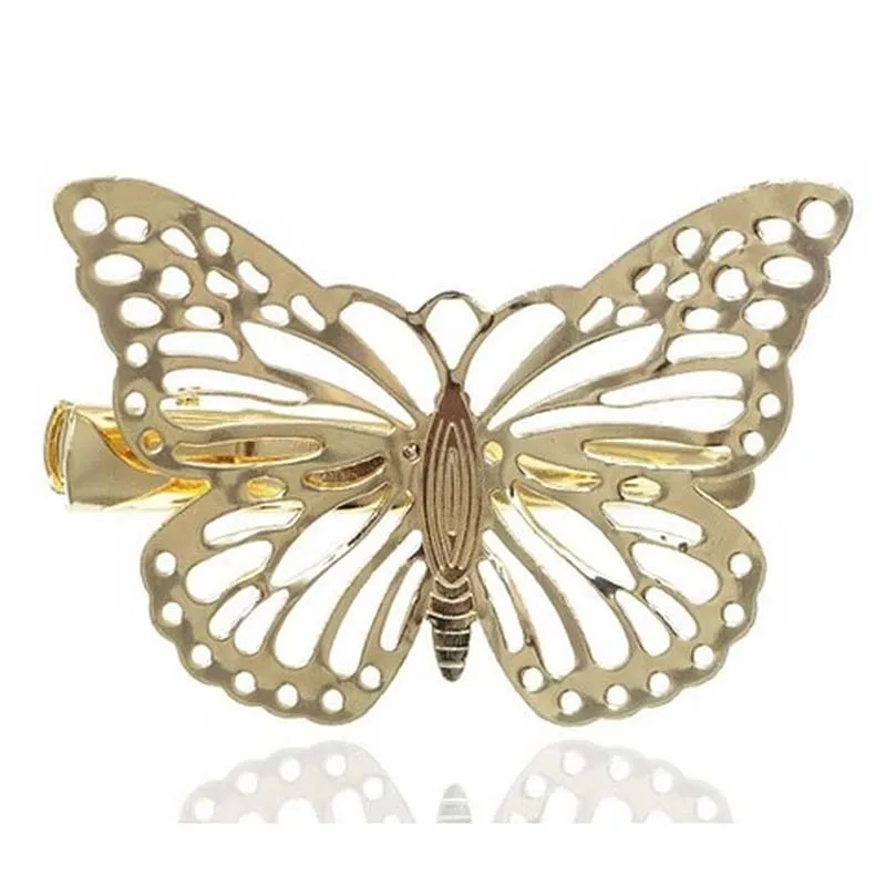 

Elegant Fashion Korean Version Of The Hollow Gold Left And Right Butterfly Female Hairpin Side Clip Headwear Hair Accessories