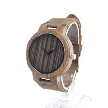 Unisex Retro Couro Moda Zebra De Madeira Relógio Japão Movimento de Quartzo Com Pulseira de Couro couro Genuíno Relógios Casuais
