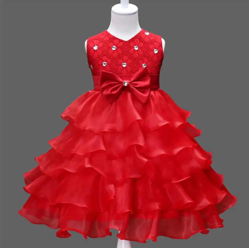 New Elegant Girl Dress Bowknot Floral Dresses Girls Clothes lace Princess Party Dress Summer Kids Girls Clothes A043