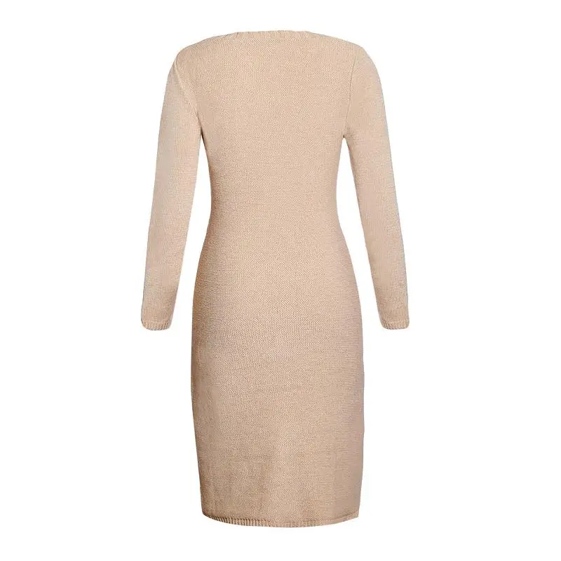 ADEWEL 2018 Spring Women Long Sleeve Bodycon Sweater Dress Casual Hand Knitted Midi Dress Elegant Inner Wear Womens Dresses (6)
