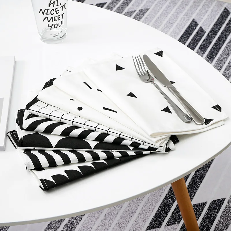 

INS Chic Placemat For Dining Table Tableware Pad Mat Cotton White Black Pattern Table Mat Placemats Pads Bowl Coaster Decoration