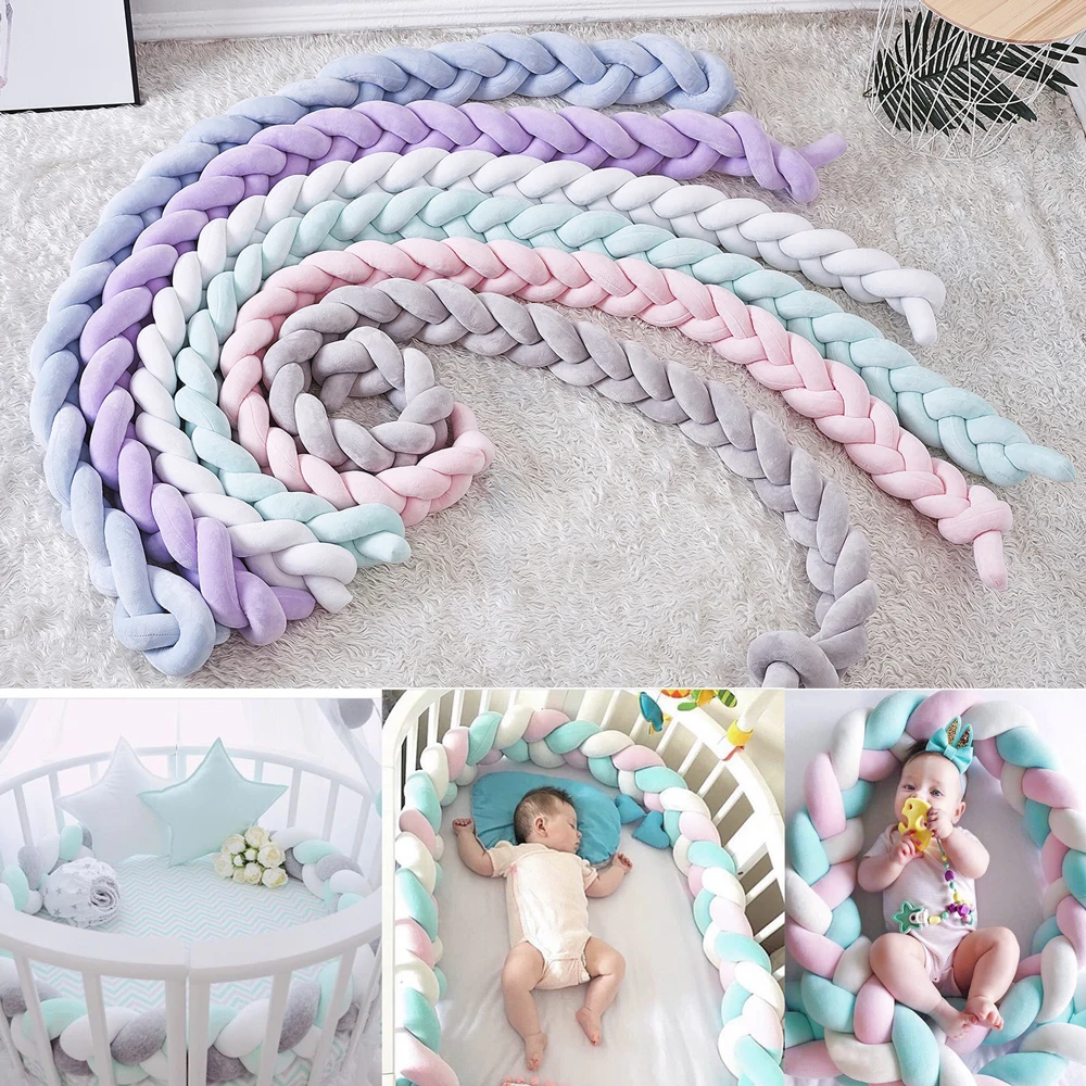 

Baby Bed Bumper Knot Design Newborn Crib Pad Protection Cot Bumpers Braid Pillow Bedding Accessories for Infant Room Decor 2M