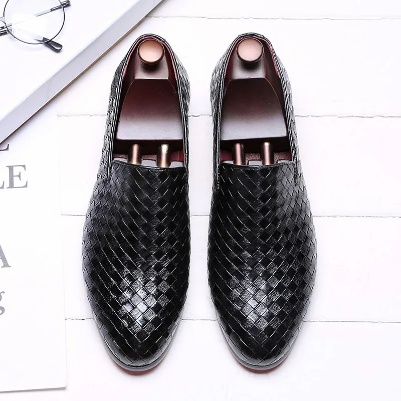 

M-anxiu Big Size 38-48 Men Weave Leather Shoes Casual Loafers Slip On Mens Dress Shoes Business driving Shoes Dropshipping