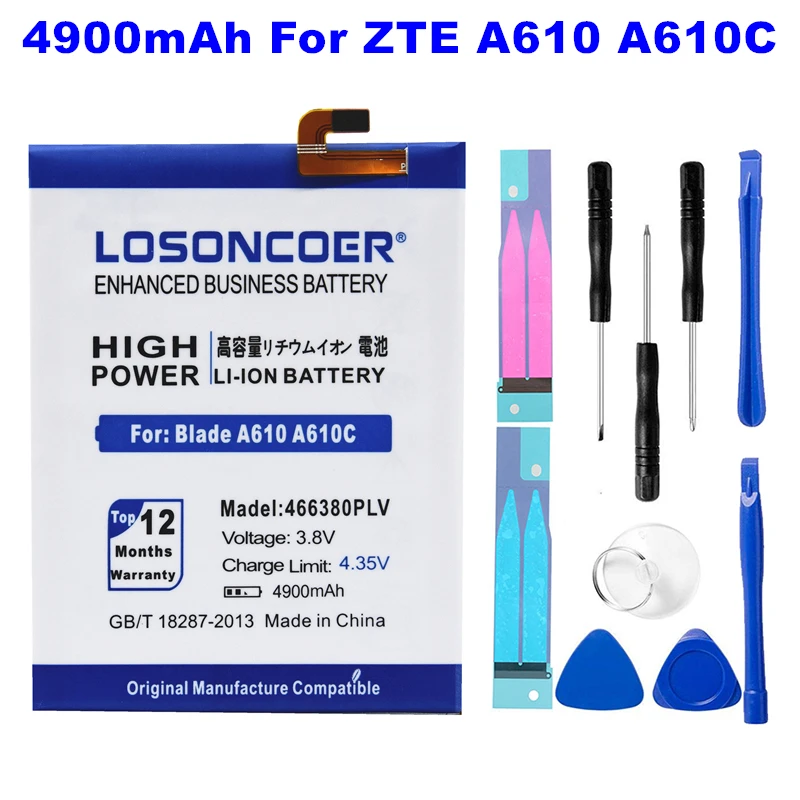 

LOSONCOER 4900mAh Fast delivery 466380PVL 466380PLV Battery For ZTE Blade A610 A610C A610T BA610C BA610T Battery+ In Stock