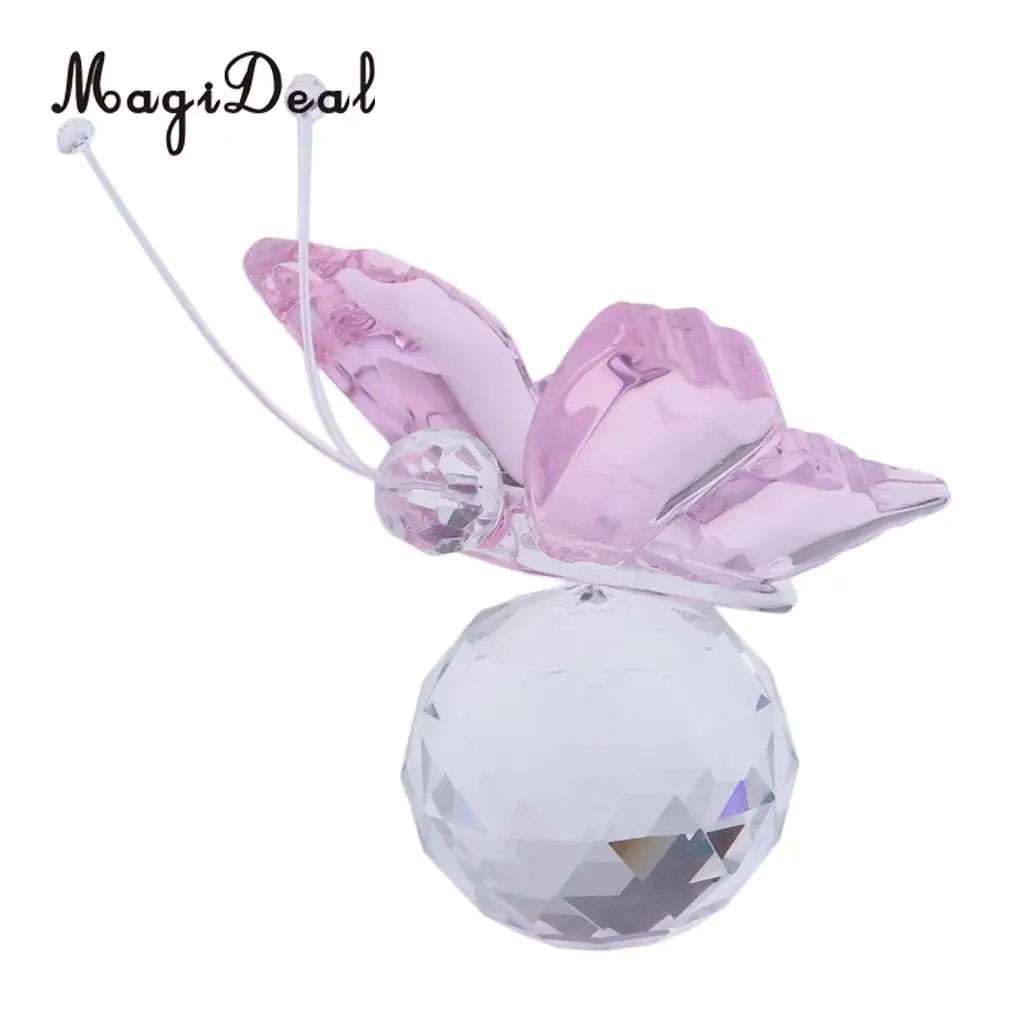 Crystal Flying Butterfly with Ball Base Paperweight Figurine Cut Glass Ornament Animal Statue Collectible Decoration