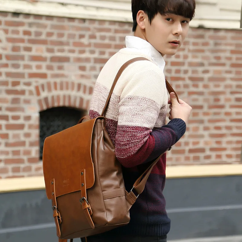 Mochila de cuero de marca de tres cajas para hombres, Mochila escolar, Mochila de moda para ordenador portátil, mochilas de viaje Vintage para Colegio, Mochila masculina
