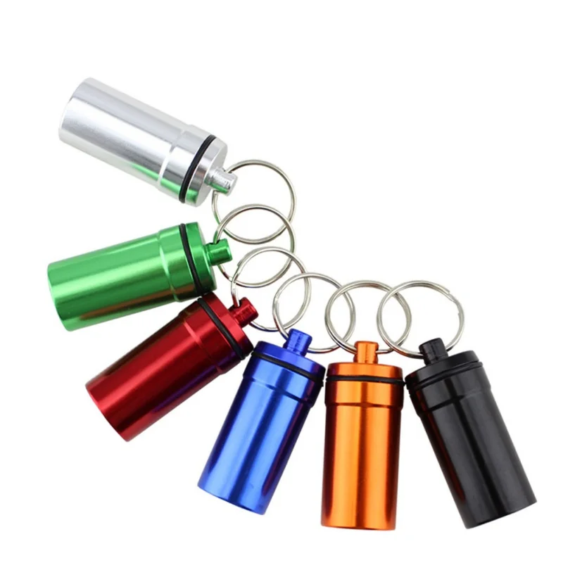 

new Mini Outdoor Medicine Box Small Portable Waterproof Pill Box Tablets Bottle Holder aluminum Keychain Random Color