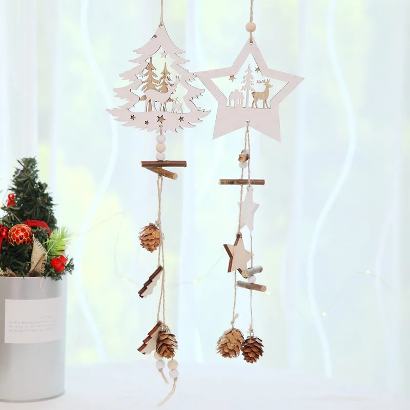 

Wooden Christmas Ornaments Wood Star Pendants Pine Cone Christmas Tree Drop Ornaments Xmas Decor Christmas Decoration for Home