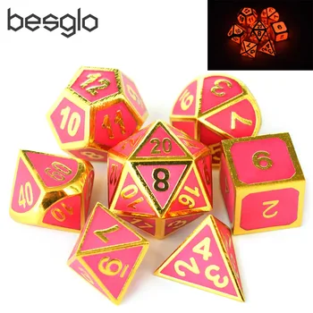 

Glow in The Dark Solid Metal Polyhedral D&D Dice Set of 7 with Velvet Pouch for RPG MTG Board Games
