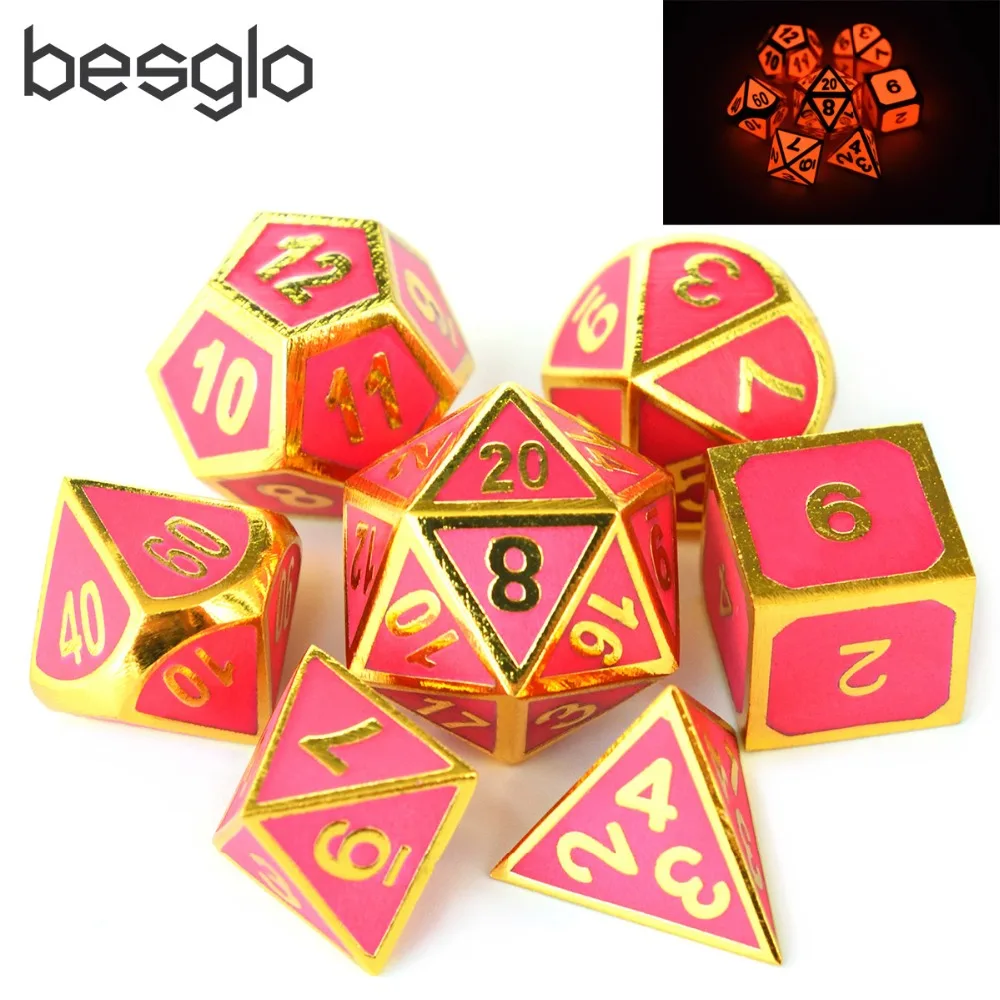 Meilleur Lueur dans Le Foncé Métal Solide Polyédrique D D jeu de dés de 7 avec Pochette en Velours pour RPG MTG jeux de plateau