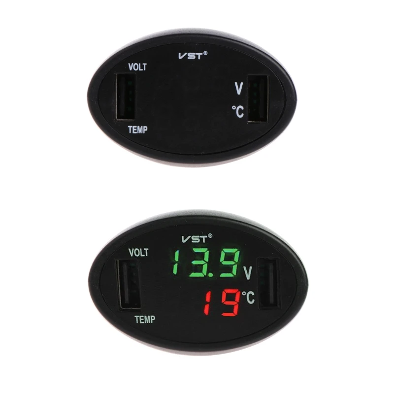 Car Digital LED Thermometer Voltmeter Auto USB Charger Battery Monitor
