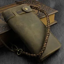 Crazy Horse кожаный длинный Байкер водитель грузовика кошелек с кошельком цепь Противоугонная