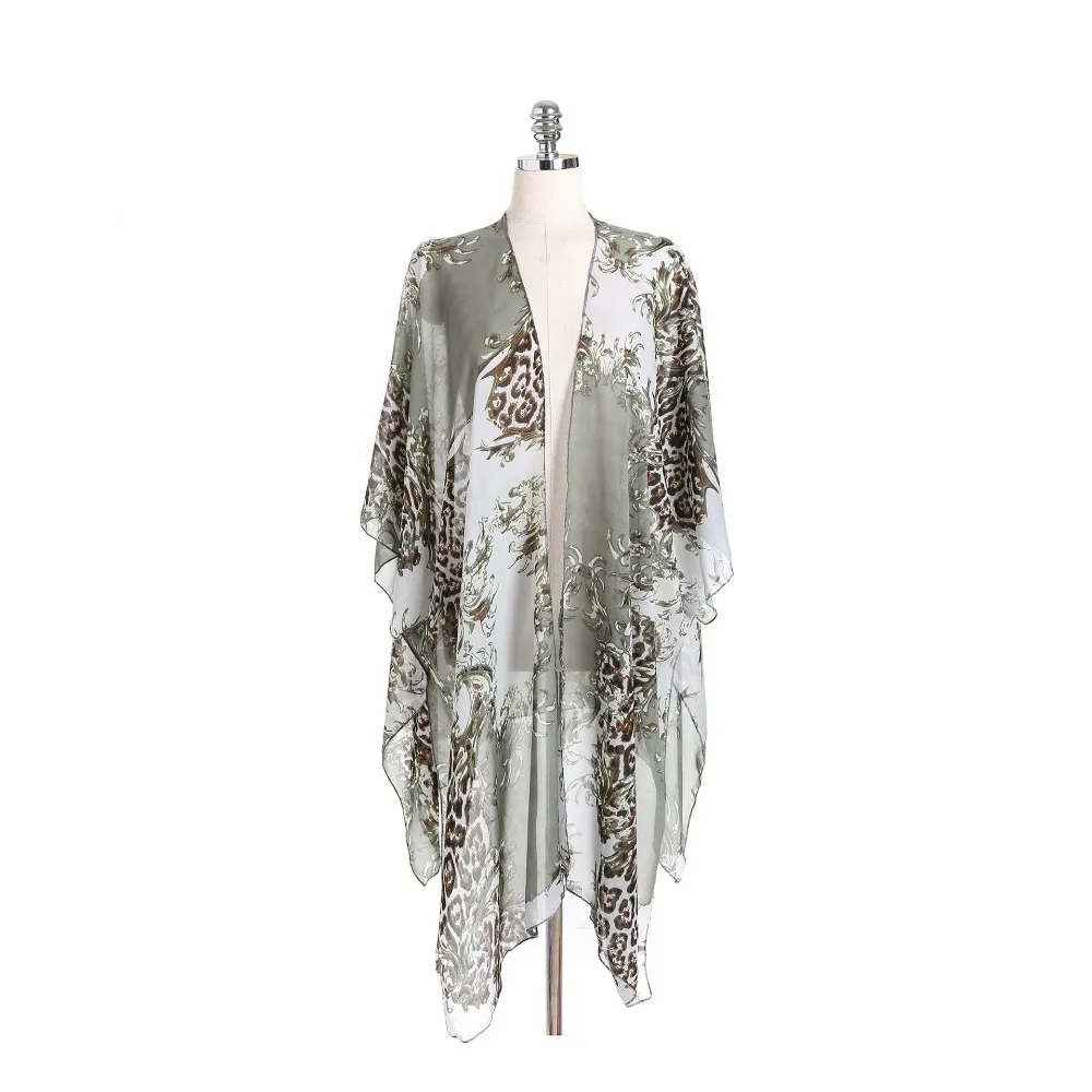 

New European and American style dark flower fashion beach bikini blouse sunscreen leopard print cardigan