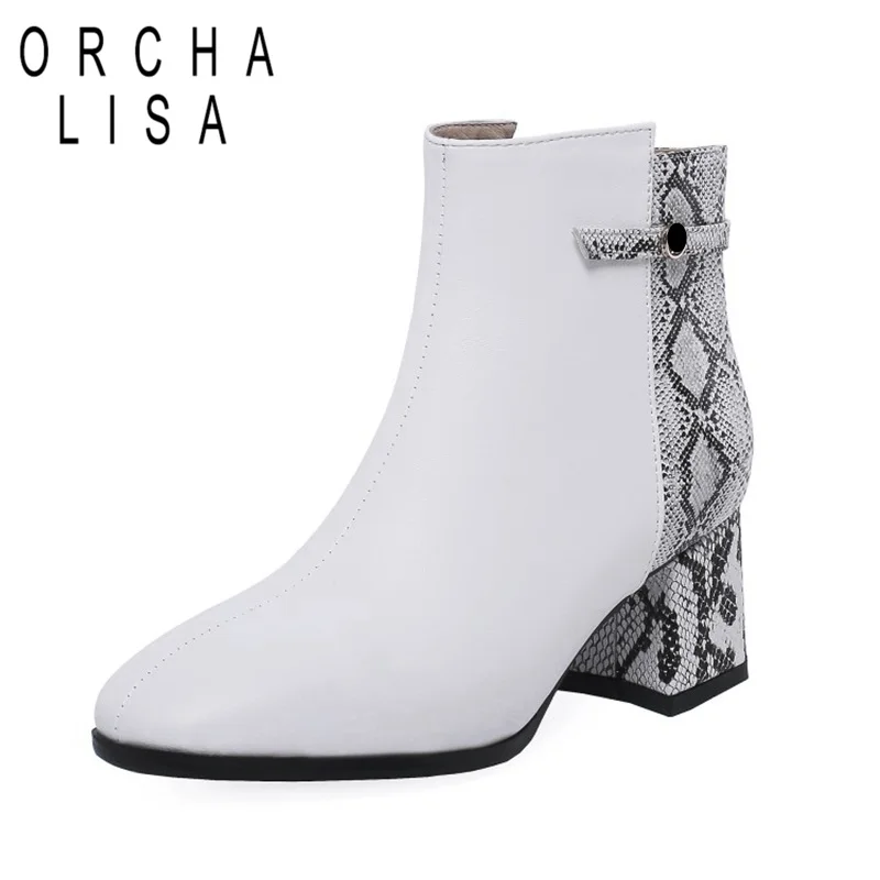 MORAZORA/ г., новые модные разноцветные женские ботинки из змеиной кожи осенне-зимние ботинки на высоком квадратном каблуке модные зимние ботильоны на платформе