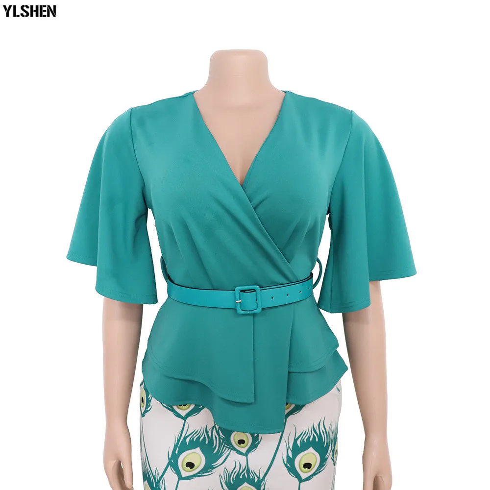 African Dresses for Women Dashiki African Clothes Fake 2PC Set Print Patchwork Bazin Riche Sexy Slim Office Elegant Africa Dress 08
