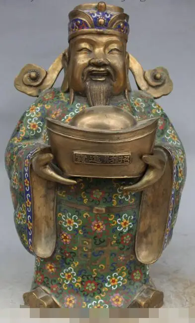 

song voge gem S7172 Fane China Chinese Bronze Gilt Cloisonne Enamel YuanBao Cai Mammon God Statue