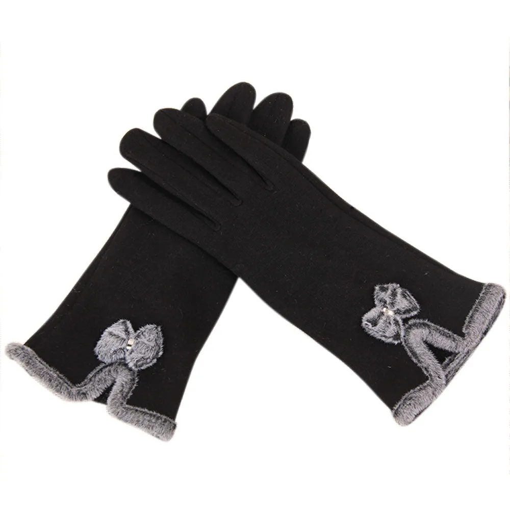 Женские перчатки зимние теплые митенки для пальцев женские милые митенки с бантом женские кашемировые перчатки с сенсорным экраном# T1P