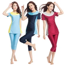 Мусульманский купальник для женщин плюс размер купальники дамы исламский танкини короткая рубашка+ капри брюки пляжная одежда для купания костюм