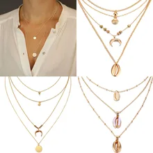AILEND Fashion Multilayer Ketting en Dames Hanger Meisje Goud Zilver en Ketting Lange Ketting 2019 BOHO Ocean Sieraden(China)