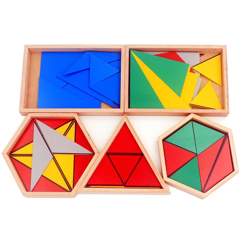 Materiais de Brinquedos de Madeira Alta Qualidade Montessori Triângulos Construtivo Retangular Pentágono 5 Conjuntos Preschool Educacional Cedo 11 Cheap Brinquedos mat.