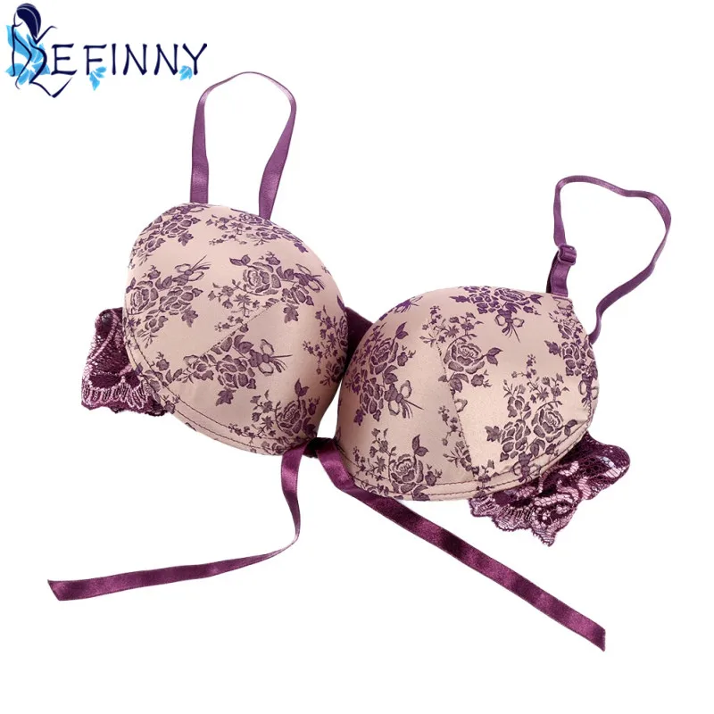 2018 Hot Sale Women Sexy Embroidery Lace Briefs Push Up Bra Set Elegant Purple Underwire B C Cup Lingerie Girl Bandage Underwear