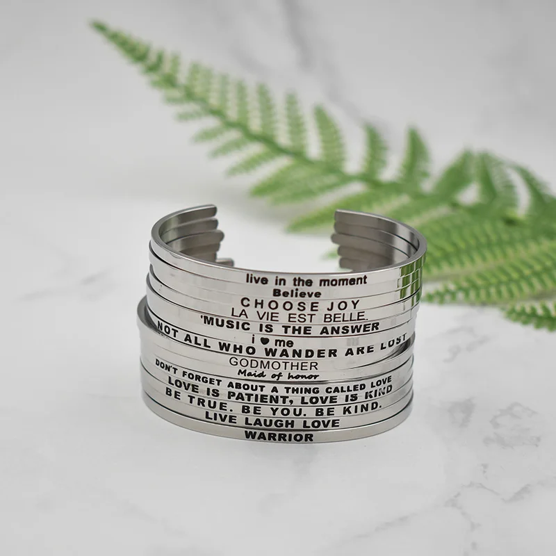 

1PC Inspirational Bangle Jewelry Fashion Accessories Jewelry Brave Letter Wish Design Cuff Bangle Lovers Gift 19 Styles