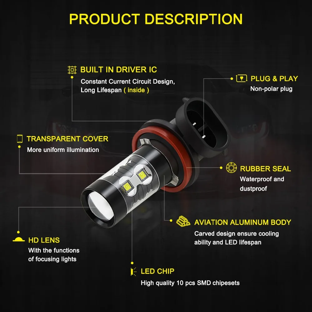 AUXITO H11 H8 светодиодный H10 9006 HB4 H3 светодиодный автомобильный противотуманный фонарь для Toyota Corolla RAV4 Yaris Prius C Camry Avensis Highlander Prado