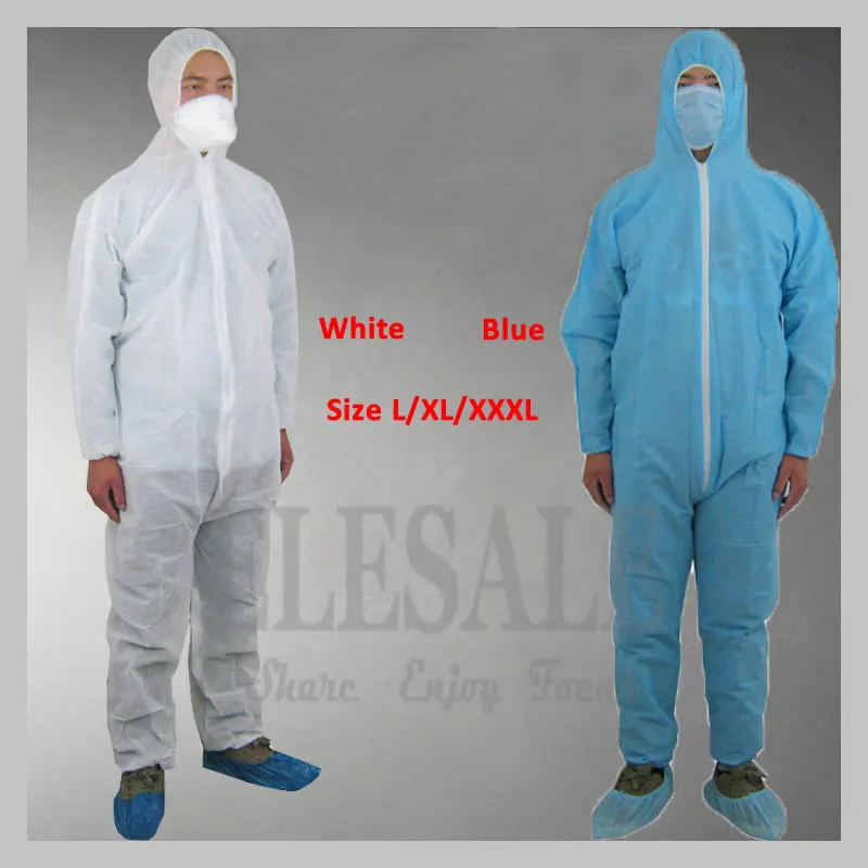 1Pcs Disposable White/Blue Overall Protective Coverall