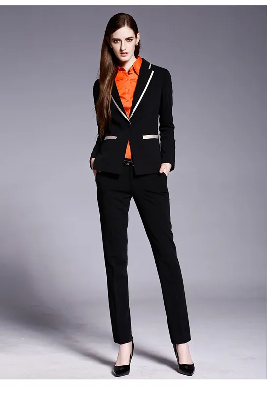 Женские деловые костюмы формальные брюки в деловом стиле деловой костюм комплект из 2 предметов на заказ черный костюм с одной пуговицей - Цвет: as picture